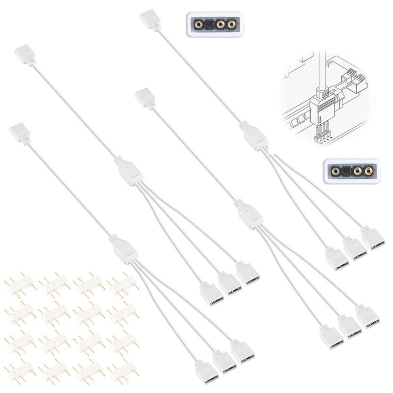 TNJPSEK 3Pin ARGB Spliter Cables with Male Pins, Female to Female Addressable RGB Spliter Extension Cable, 3-Pin RGB Splitter for 5V Computer Chassis PC Fans CPU Coolers Heat Sink (1-to-3 White) - Image 1